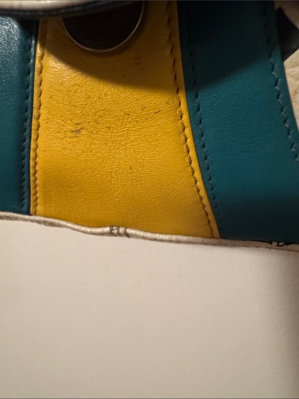 MCM White Logo Shoulder Bag with Teal, Yellow & Black Accents - Picture 5 of 12